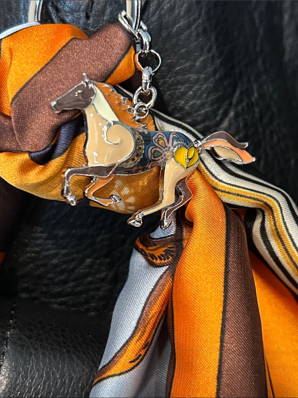 Ralph Lauren Black Pebbled Leather Shoulder Tote w/Equestrian Scarf & Charm - Picture 16 of 16
